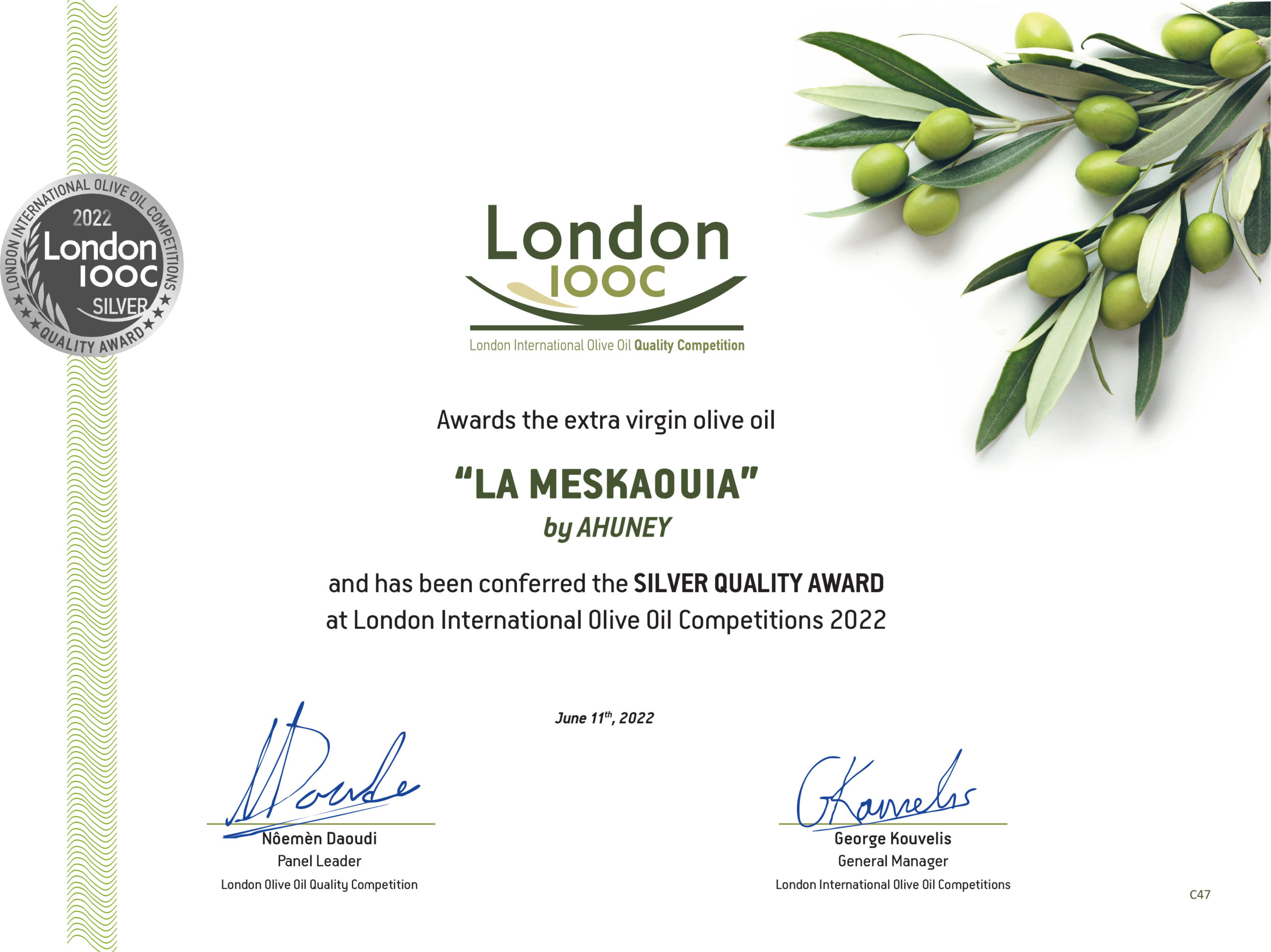 Diplôme London IOOC 2022 — La Meskaouia A.Huney