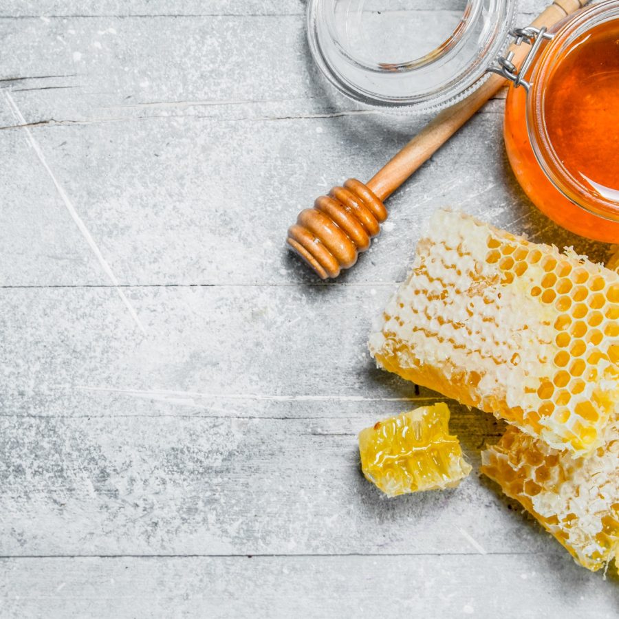Natural honey in honeycombs.